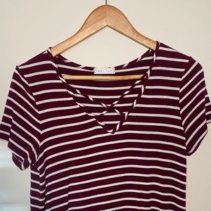 Maroon and White Striped V-Neck 🤍🟥